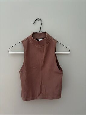 Zara Ribbed Mock Neck Tank Top - Mauve Brown